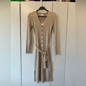 Pink rose rib knit dress beige size medium